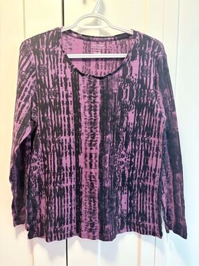Daisy Fuentes Purple & Black Abstract Long-Sleeve Top